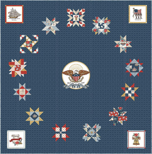 DEAL Independence American Block of the Month Boxed Quilt Kit Patriotic Fabric - Riley Blake Quilting Cotton Fabric