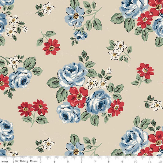 3-yard-cut - DEAL Independence Floral Beige Cream Patriotic Fabric WIDEBACK 108" Wide - Riley Blake Quilting Cotton Fabric