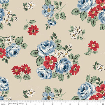 2 yard 35" End of Bolt - SALE Independence Floral Beige Cream Patriotic Fabric WIDEBACK 108" Wide - Riley Blake Quilting Cotton Fabric