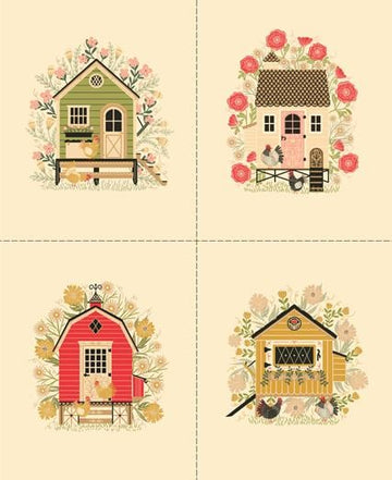 The Henhouse Panel Cloud Cream Houses Fabric - 48439 - Moda Fabrics Quilting Cotton Fabric