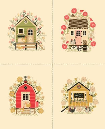 The Henhouse Panel Cloud Cream Houses Fabric - 48439 - Moda Fabrics Quilting Cotton Fabric