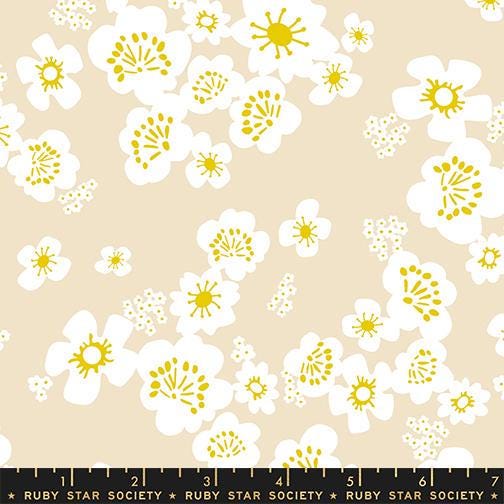 Image of Paper Cuts 2 Floral Parchment quilting cotton fabric by Ruby Star Society for Moda Fabrics. Features flowers on a cream background. Cute Little Fabric Shop.