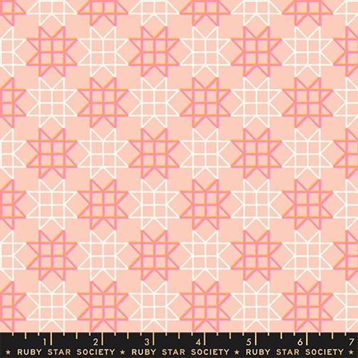 Image of Paper Cuts 2 Geometric Peach Puff quilting cotton fabric by Ruby Star Society for Moda Fabrics. Features geometric shapes on a pink background. Cute Little Fabric Shop.