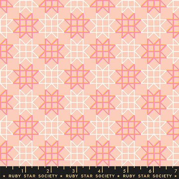 Image of Paper Cuts 2 Geometric Peach Puff quilting cotton fabric by Ruby Star Society for Moda Fabrics. Features geometric shapes on a pink background. Cute Little Fabric Shop.
