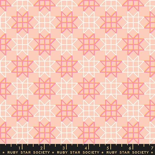 Image of Paper Cuts 2 Geometric Peach Puff quilting cotton fabric by Ruby Star Society for Moda Fabrics. Features geometric shapes on a pink background. Cute Little Fabric Shop.