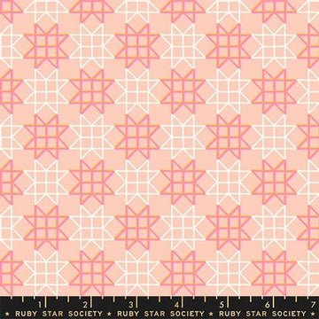 Image of Paper Cuts 2 Geometric Peach Puff quilting cotton fabric by Ruby Star Society for Moda Fabrics. Features geometric shapes on a pink background. Cute Little Fabric Shop.