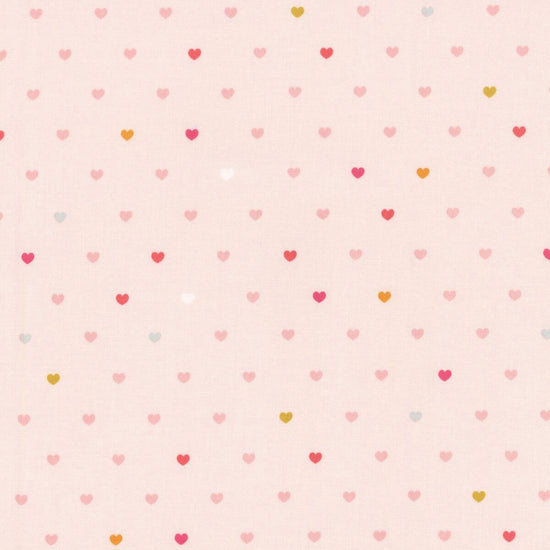 Image of Serendipity 2 Hearts Blush quilting cotton fabric by Minki Kim for Riley Blake Designs. Features hearts on a pink background. Cute Little Fabric Shop.