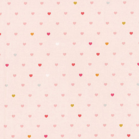 Image of Serendipity 2 Hearts Blush quilting cotton fabric by Minki Kim for Riley Blake Designs. Features hearts on a pink background. Cute Little Fabric Shop.