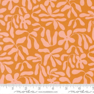 Image of True to Hue Obsura Marmalade quilting cotton fabric by Alli K Design for Moda Fabrics. Features flowers on an orange background. Cute Little Fabric Shop.