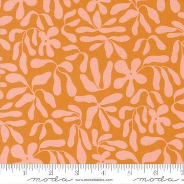 Image of True to Hue Obsura Marmalade quilting cotton fabric by Alli K Design for Moda Fabrics. Features flowers on an orange background. Cute Little Fabric Shop.