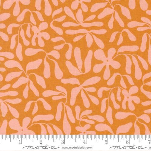 Image of True to Hue Obsura Marmalade quilting cotton fabric by Alli K Design for Moda Fabrics. Features flowers on an orange background. Cute Little Fabric Shop.