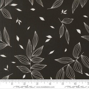 Image of True to Hue Falling Leaves Black as Night quilting cotton fabric by Alli K Design for Moda Fabrics. Features leaves on a black background. Cute Little Fabric Shop.