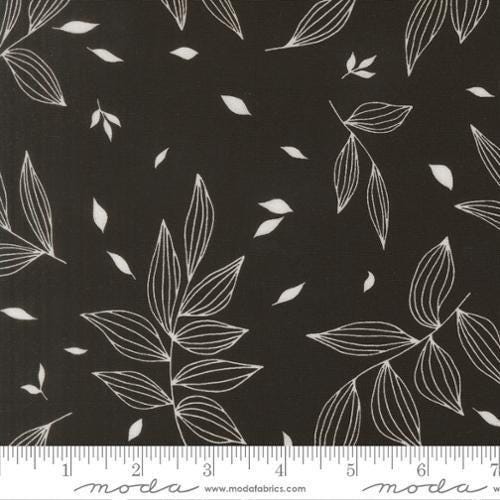 Image of True to Hue Falling Leaves Black as Night quilting cotton fabric by Alli K Design for Moda Fabrics. Features leaves on a black background. Cute Little Fabric Shop.
