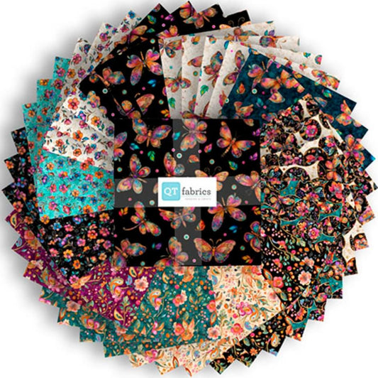 SALE Fluttering Gardens 10" Stacker Floral Fabric - 10SQ FLGN 6PKJ - 42-piece Precut - QT Fabrics Quilting Cotton Fabric