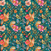 Image of Fluttering Gardens Floral Paisley Dark Turquoise quilting cotton fabric by Morris Creative Group for QT Fabrics. Features flowers on a blue background. Cute Little Fabric Shop.