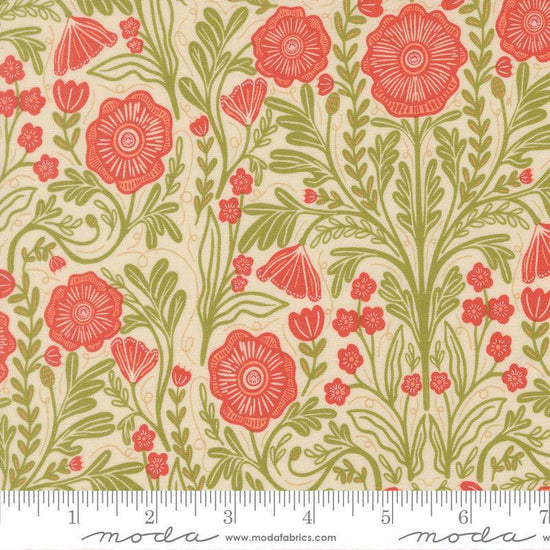 Image of The Henhouse Poppy Cloud quilting cotton fabric by Gingiber for Moda Fabrics. Features flowers on a cream background. Cute Little Fabric Shop.