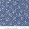 Image of The Henhouse Cross Stitch Cobalt quilting cotton fabric by Gingiber for Moda Fabrics. Features chickens on a blue background. Cute Little Fabric Shop.