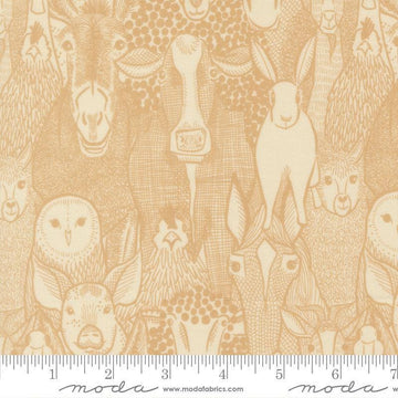 Image of The Henhouse Barnyard Hay quilting cotton fabric by Gingiber for Moda Fabrics. Features farm animals on a cream background. Cute Little Fabric Shop.