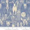 Image of The Henhouse Barnyard Cobalt quilting cotton fabric by Gingiber for Moda Fabrics. Features farm animals on a blue background. Cute Little Fabric Shop.