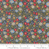 Image of The Henhouse Calico Denim quilting cotton fabric by Gingiber for Moda Fabrics. Features flowers on a brown background. Cute Little Fabric Shop.