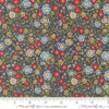 Image of The Henhouse Calico Denim quilting cotton fabric by Gingiber for Moda Fabrics. Features flowers on a brown background. Cute Little Fabric Shop.