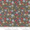 Image of The Henhouse Calico Denim quilting cotton fabric by Gingiber for Moda Fabrics. Features flowers on a brown background. Cute Little Fabric Shop.