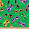 Mardi Gras Tossed Masks Green Masked Fabrics - 28443 G - QT Fabrics Quilting Cotton Fabric