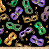 Mardi Gras Tossed Masks Black Masked Fabrics - 28443 J - QT Fabrics Quilting Cotton Fabric