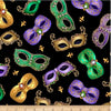 Mardi Gras Tossed Masks Black Masked Fabrics - 28443 J - QT Fabrics Quilting Cotton Fabric