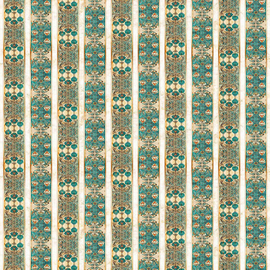 Image of Serenity Lotus Flower Decorative Strips Multi quilting cotton fabric by Morris Creative Group for QT Fabrics. Features flowers on a green background. Cute Little Fabric Shop