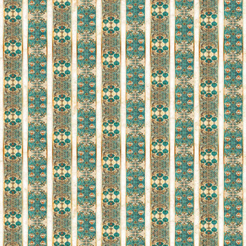 Image of Serenity Lotus Flower Decorative Strips Multi quilting cotton fabric by Morris Creative Group for QT Fabrics. Features flowers on a green background. Cute Little Fabric Shop