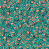 Image of Serenity Lotus Flower Toss Turquoise quilting cotton fabric by Morris Creative Group for QT Fabrics. Features flowers on a blue background. Cute Little Fabric Shop