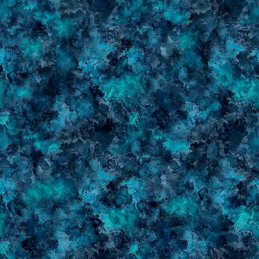 Image of Serenity Mottled Blender Navy quilting cotton fabric by Morris Creative Group for QT Fabrics. Features texture on a blue background. Cute Little Fabric Shop