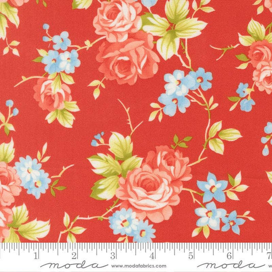 2yd 30" End of Bolt - Rosie Strawberry Red Floral Fabric WIDEBACK 108" Wide - Moda Fabrics Quilting Cotton Fabric