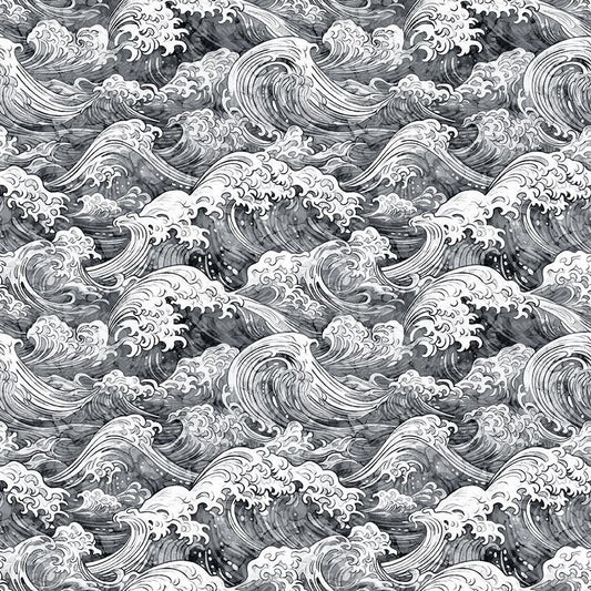 SALE MINKY Ocean Blues Ocean Waves 60" Wide 30860 Gray K - QT Fabrics - Water Ocean Gray Illustrated - 100% Polyester