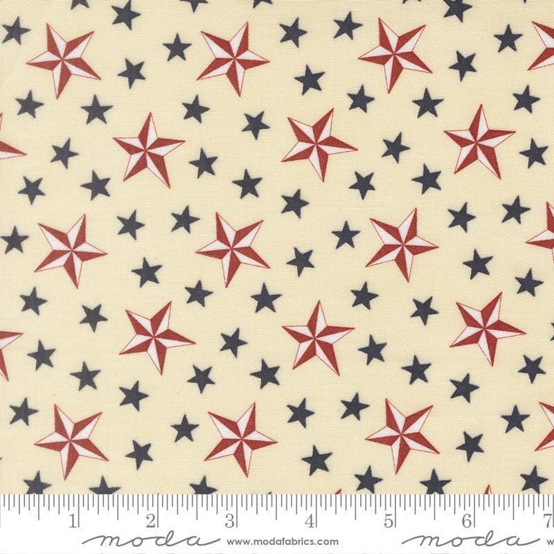 Image of America 250 Years Tossed Stars Parchment quilting cotton fabric by Deb Strain for Moda Fabrics. Features stars on a cream background. Cute Little Fabric Shop.