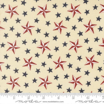 Image of America 250 Years Tossed Stars Parchment quilting cotton fabric by Deb Strain for Moda Fabrics. Features stars on a cream background. Cute Little Fabric Shop.