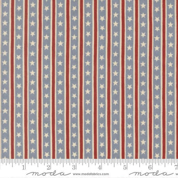 Image of America 250 Years Stars in Stripes Steel Blue quilting cotton fabric by Deb Strain for Moda Fabrics. Features stars and stripes on a blue background. Cute Little Fabric Shop.