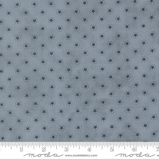 Image of America 250 Years Starbright Steel Blue quilting cotton fabric by Deb Strain for Moda Fabrics. Features stars on a blue background. Cute Little Fabric Shop.