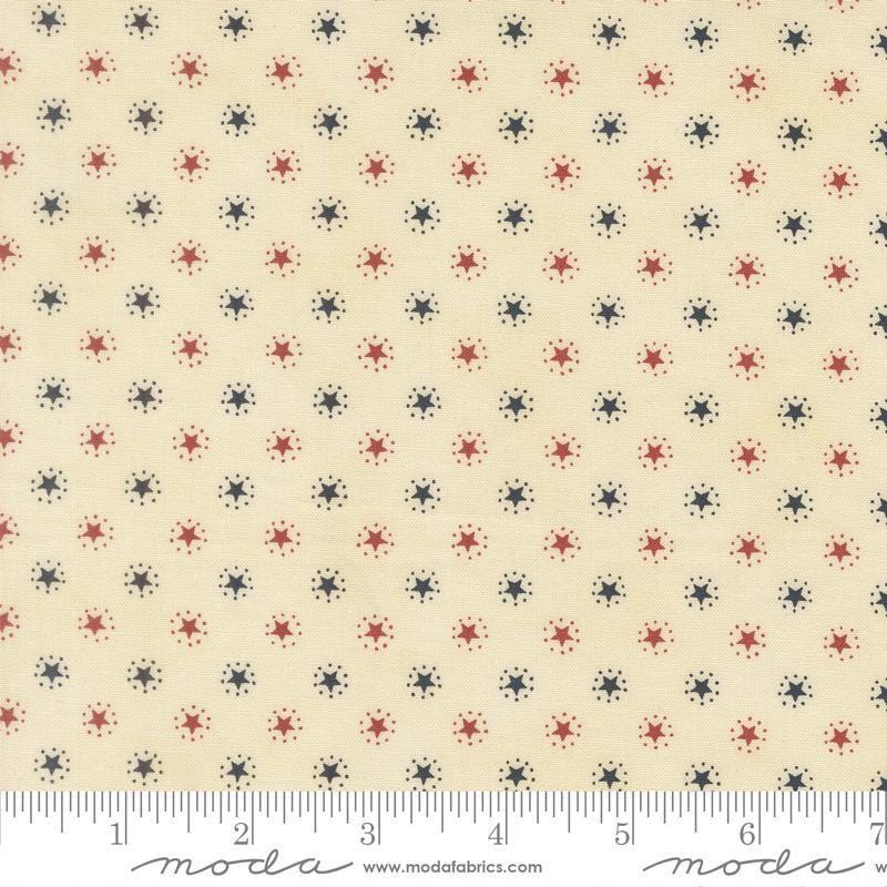 Image of America 250 Years Starbright Parchment quilting cotton fabric by Deb Strain for Moda Fabrics. Features stars on a cream background. Cute Little Fabric Shop.