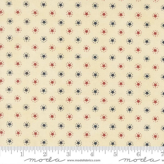 Image of America 250 Years Starbright Parchment quilting cotton fabric by Deb Strain for Moda Fabrics. Features stars on a cream background. Cute Little Fabric Shop.