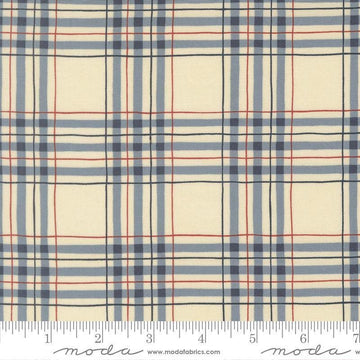 Image of America 250 Years Plaid Parchment Blue quilting cotton fabric by Deb Strain for Moda Fabrics. Features plaid on a cream background. Cute Little Fabric Shop.