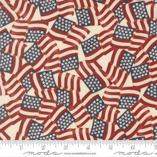 Image of America 250 Years Flags Parchment quilting cotton fabric by Deb Strain for Moda Fabrics. Features flags on a cream background. Cute Little Fabric Shop.