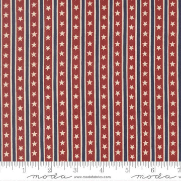 Image of America 250 Years Stars in Stripes Brave Crimson quilting cotton fabric by Deb Strain for Moda Fabrics. Features stars and stripes on a red background. Cute Little Fabric Shop.