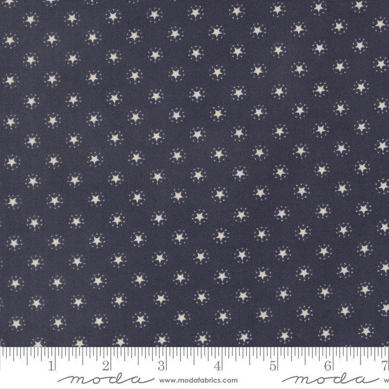 Image of America 250 Years Starbright Loyalty Blue quilting cotton fabric by Deb Strain for Moda Fabrics. Features stars on a blue background. Cute Little Fabric Shop.