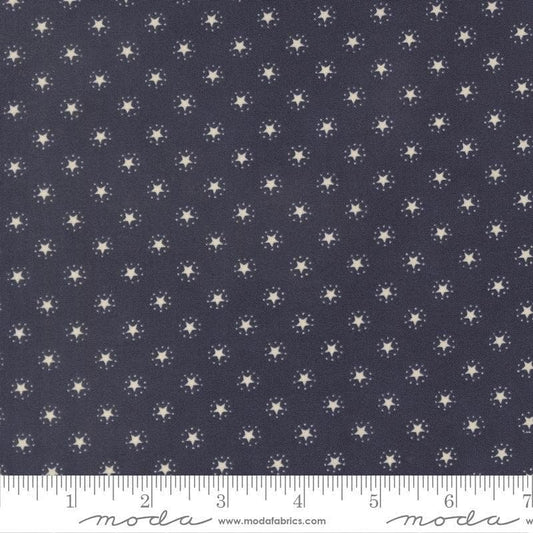 Image of America 250 Years Starbright Loyalty Blue quilting cotton fabric by Deb Strain for Moda Fabrics. Features stars on a blue background. Cute Little Fabric Shop.