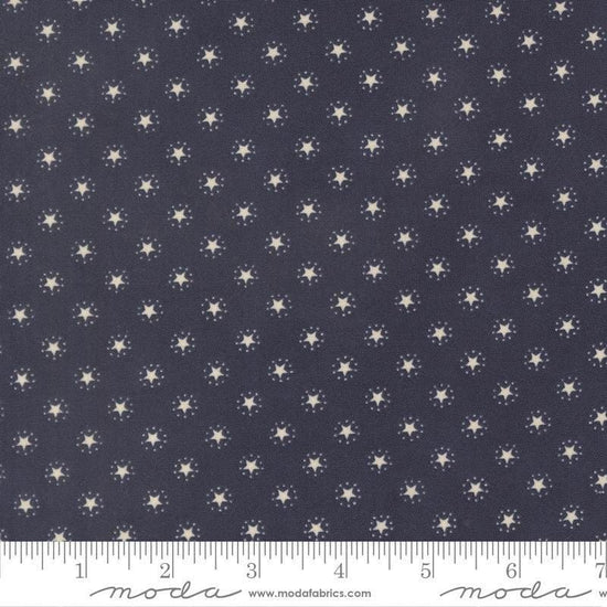 Image of America 250 Years Starbright Loyalty Blue quilting cotton fabric by Deb Strain for Moda Fabrics. Features stars on a blue background. Cute Little Fabric Shop.