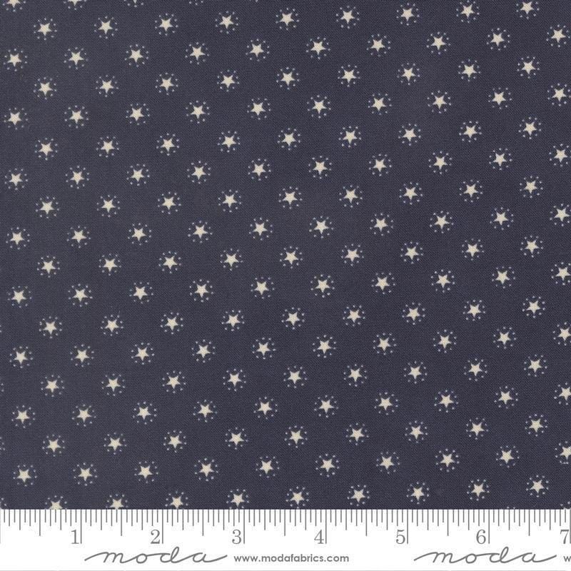 Image of America 250 Years Starbright Loyalty Blue quilting cotton fabric by Deb Strain for Moda Fabrics. Features stars on a blue background. Cute Little Fabric Shop.