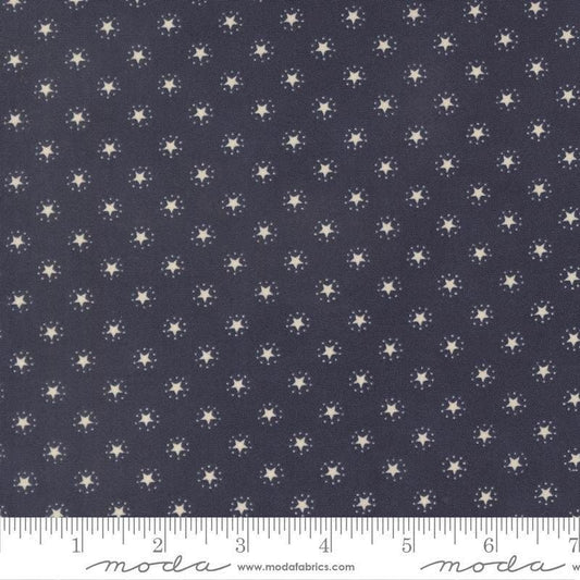 Image of America 250 Years Starbright Loyalty Blue quilting cotton fabric by Deb Strain for Moda Fabrics. Features stars on a blue background. Cute Little Fabric Shop.