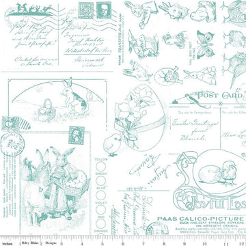 3 yard cut - SALE Egg Hunt Easter Post Aqua Blue Easter Fabric WIDEBACK 108" Wide - WB17154 - Riley Blake Quilting Cotton Fabric